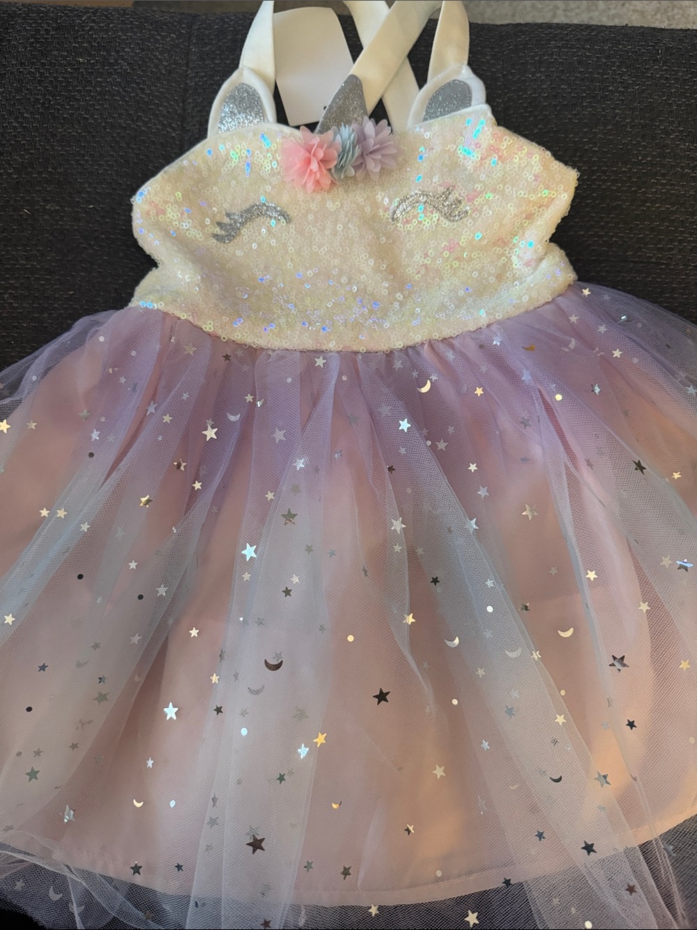 Zunie Lavender and White Sparkle Unicorn Tulle Dress